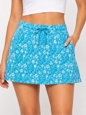 New York Laundry N.Y.L. Floral Stretch Skort – Aqua Blue White Print XL